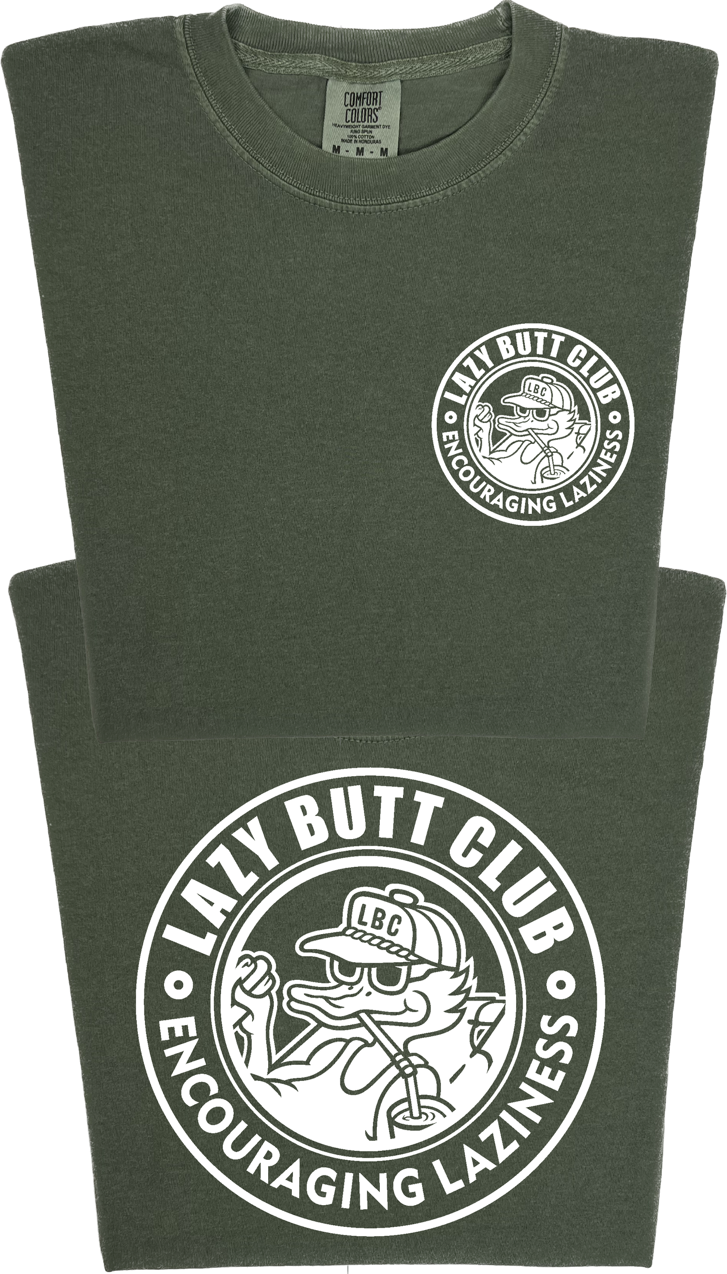 Lazy Butt Club Circle Design "garment dyed" T-shirt (Front & Back Print)