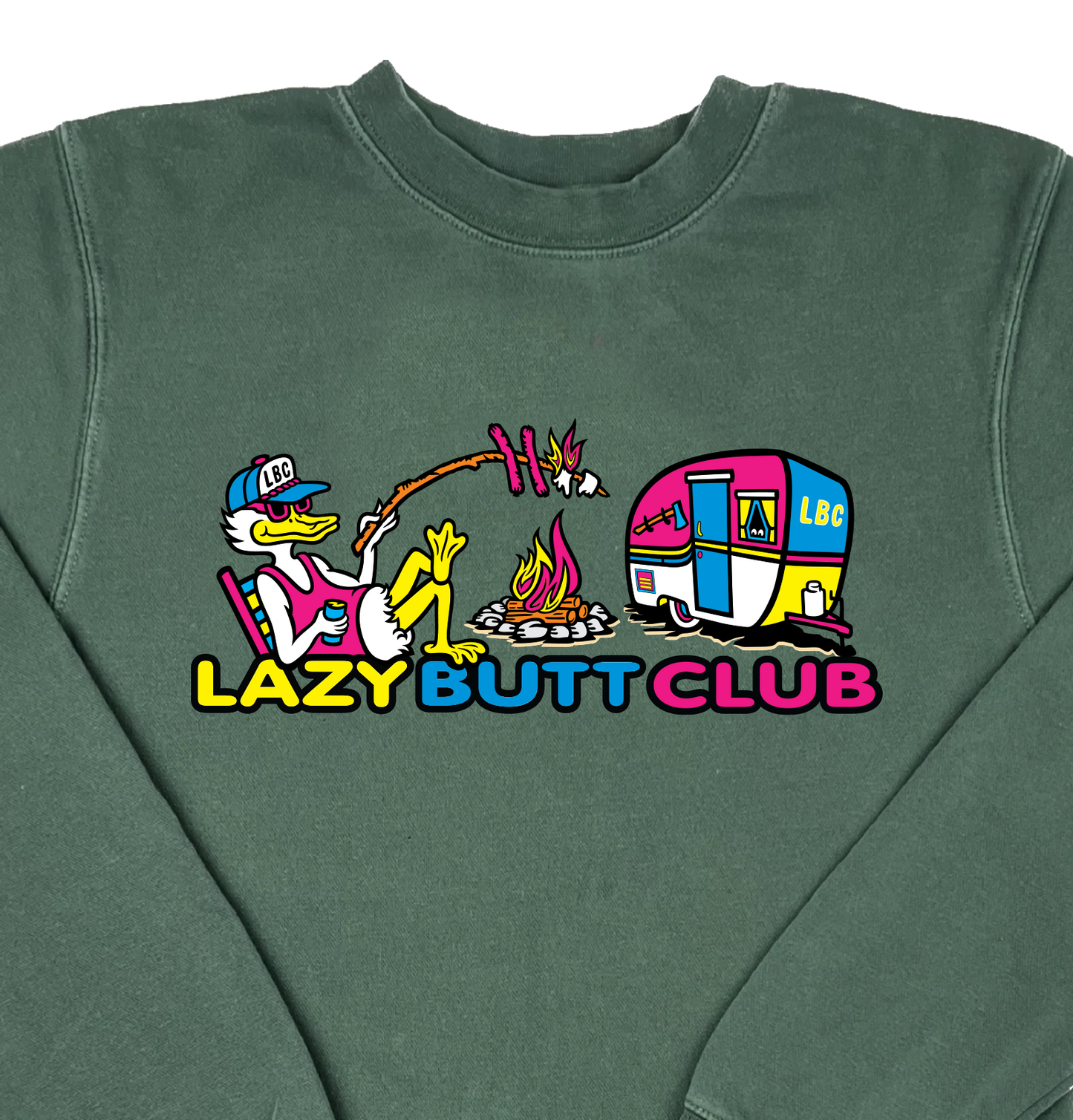 Lazy Butt Club Camper “Pigment Dyed” Crewneck Camping Sweatshirt