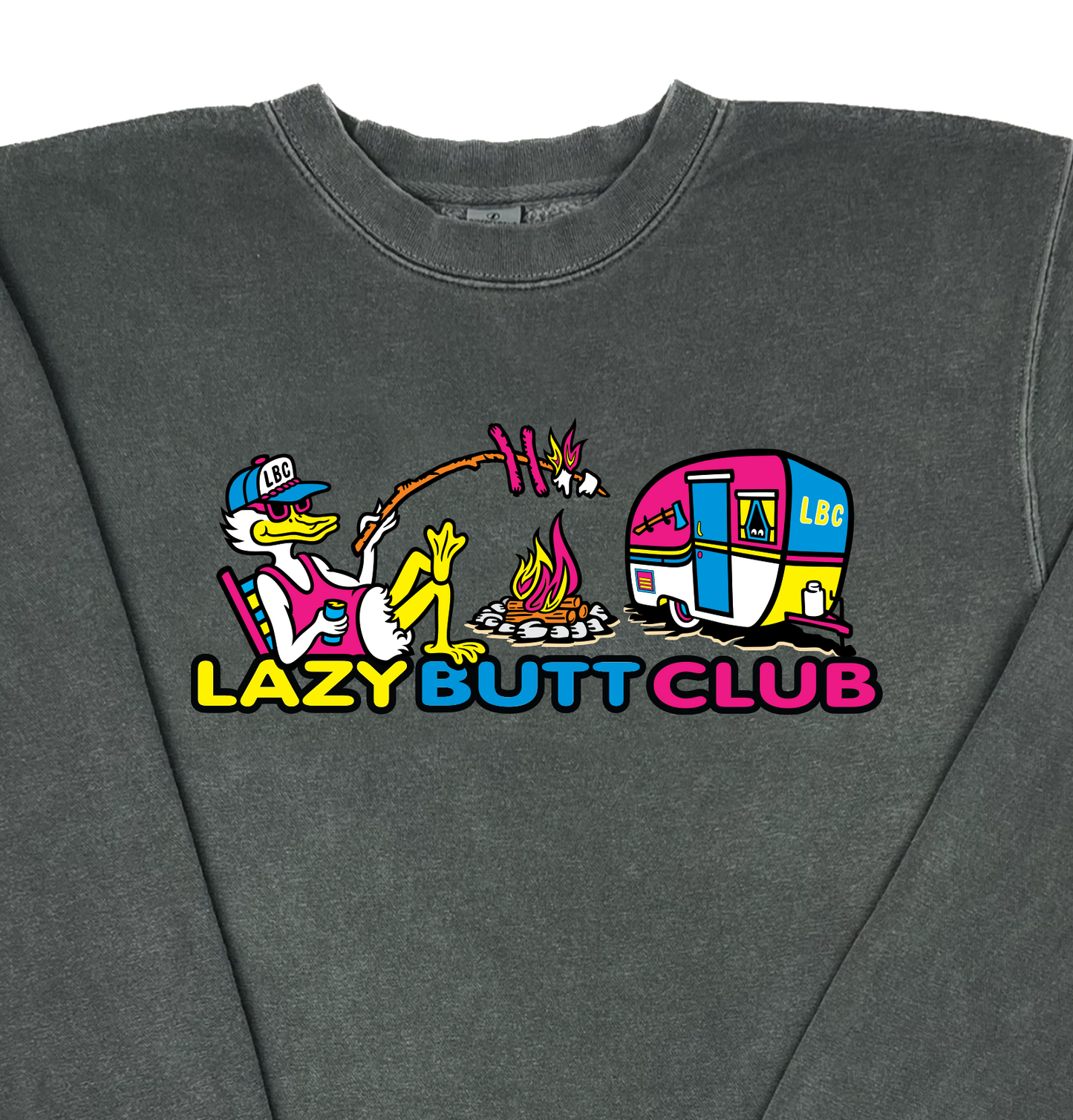 Lazy Butt Club Camper “Pigment Dyed” Crewneck Camping Sweatshirt