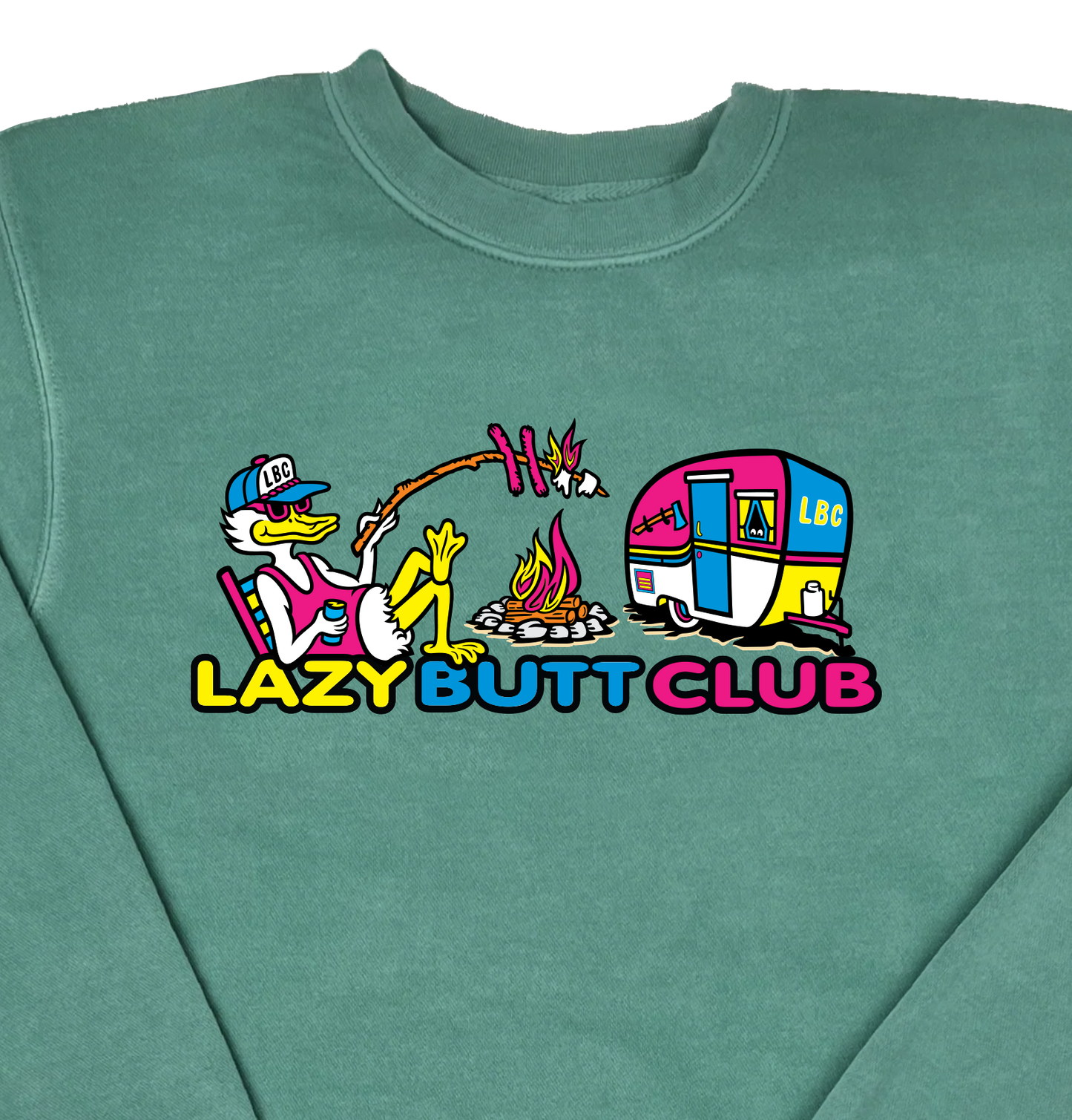 Lazy Butt Club Camper “Pigment Dyed” Crewneck Camping Sweatshirt