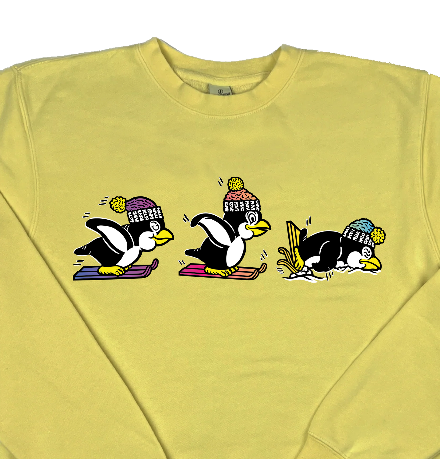 Penguins Snow Skiing “Pigment Dyed” Crewneck Sweatshirt