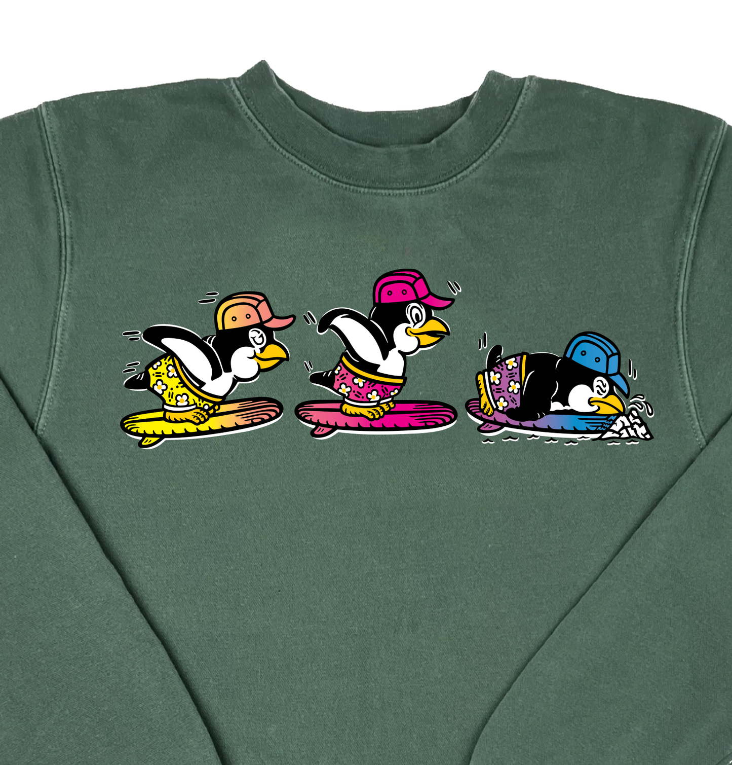 Penguins Surfing “Pigment Dyed” Crewneck Sweatshirt