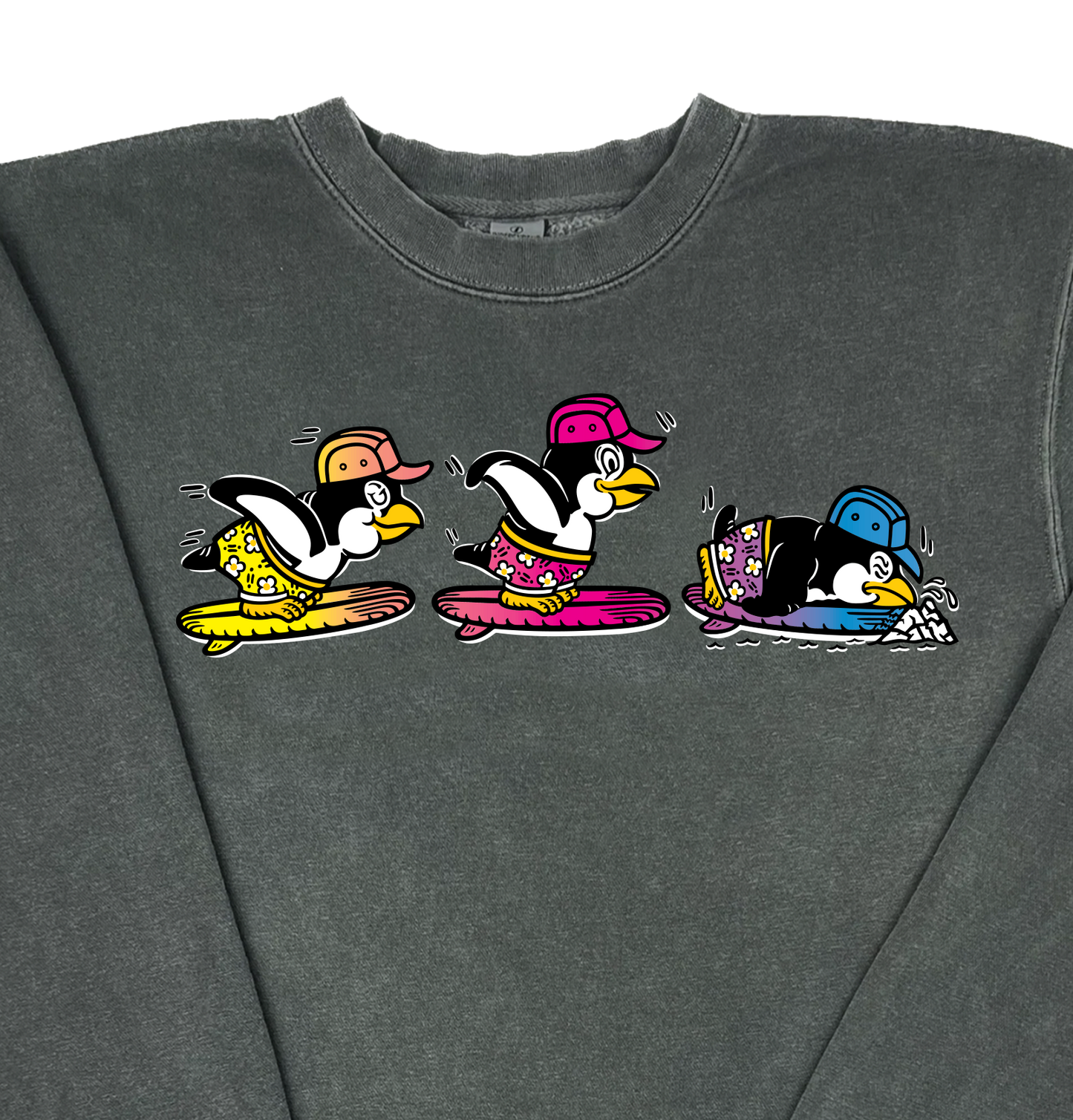 Penguins Surfing “Pigment Dyed” Crewneck Sweatshirt