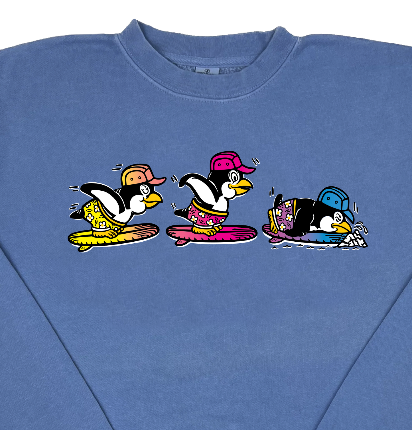 Penguins Surfing “Pigment Dyed” Crewneck Sweatshirt