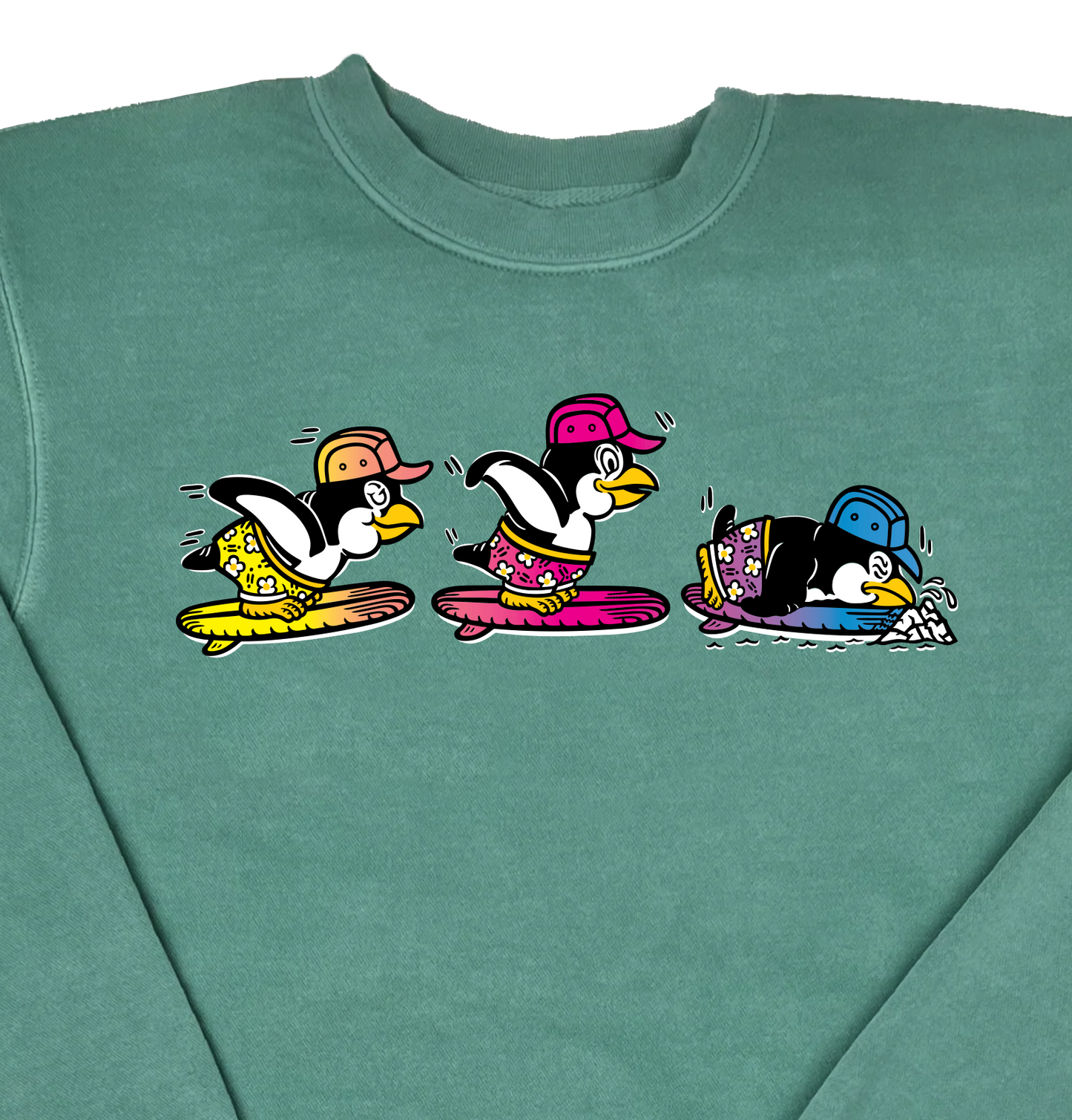 Penguins Surfing “Pigment Dyed” Crewneck Sweatshirt