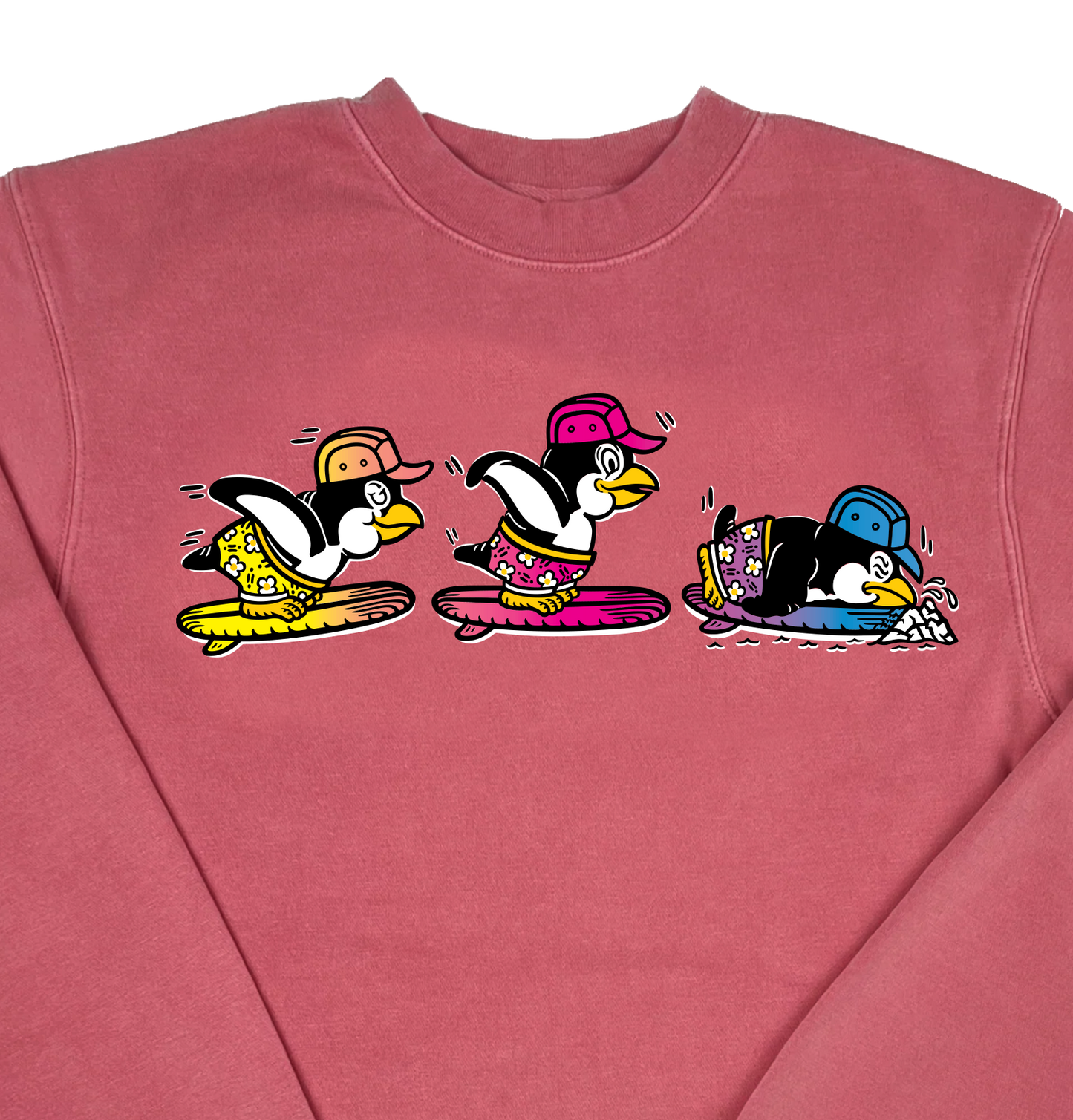 Penguins Surfing “Pigment Dyed” Crewneck Sweatshirt