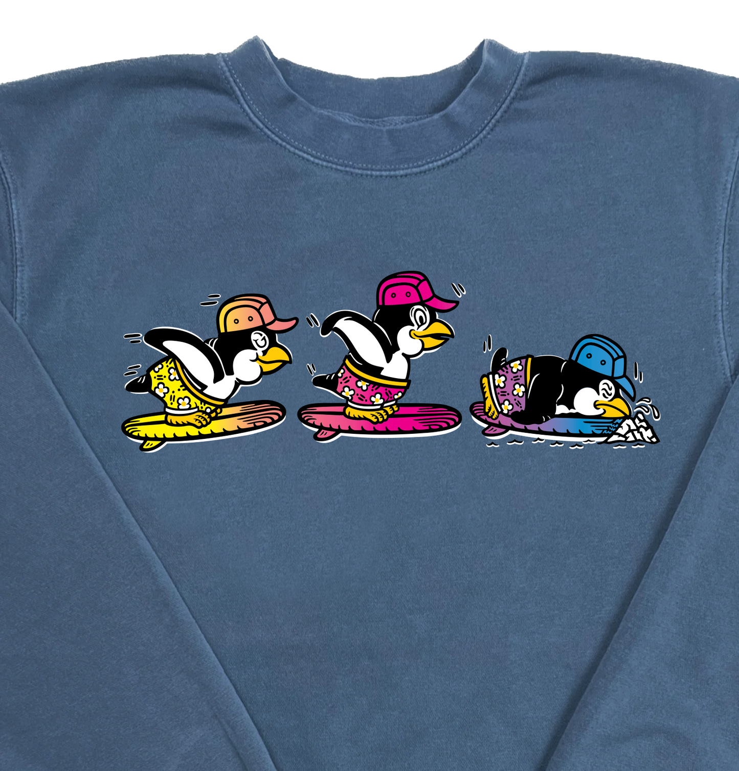 Penguins Surfing “Pigment Dyed” Crewneck Sweatshirt