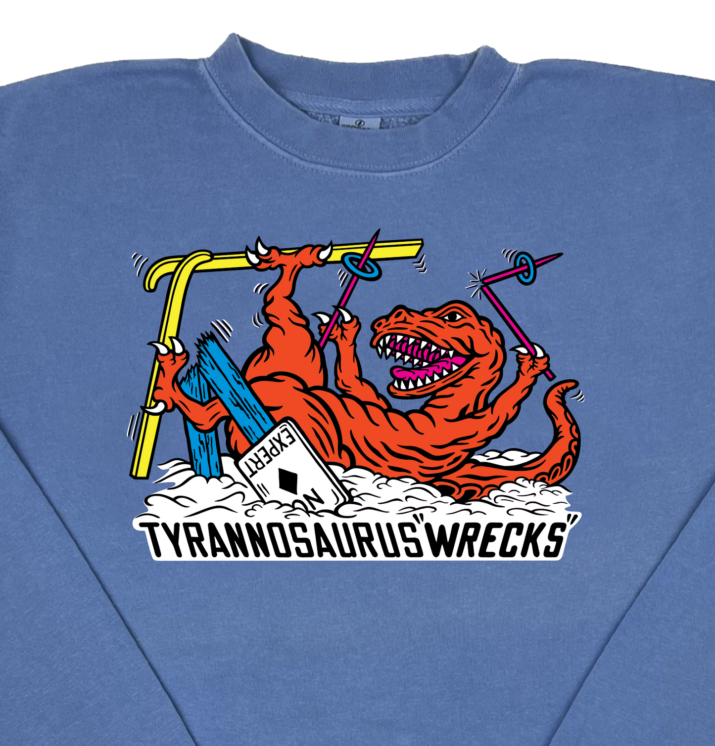 Skiing Tyrannosaurus Wrecks “Pigment Dyed” Crewneck Sweatshirt