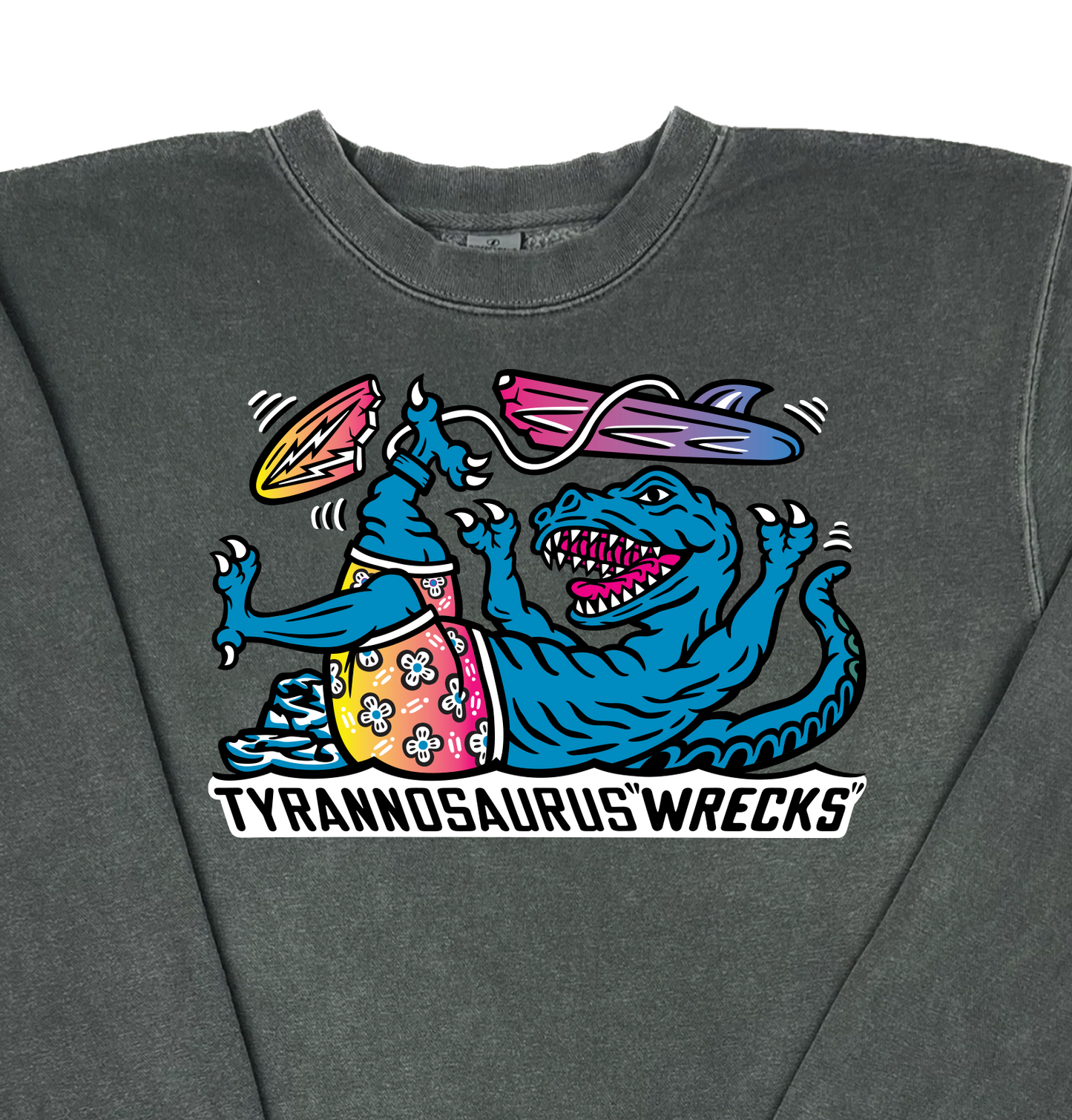 Surfing Tyrannosaurus Wrecks “Pigment Dyed” Crewneck Sweatshirt