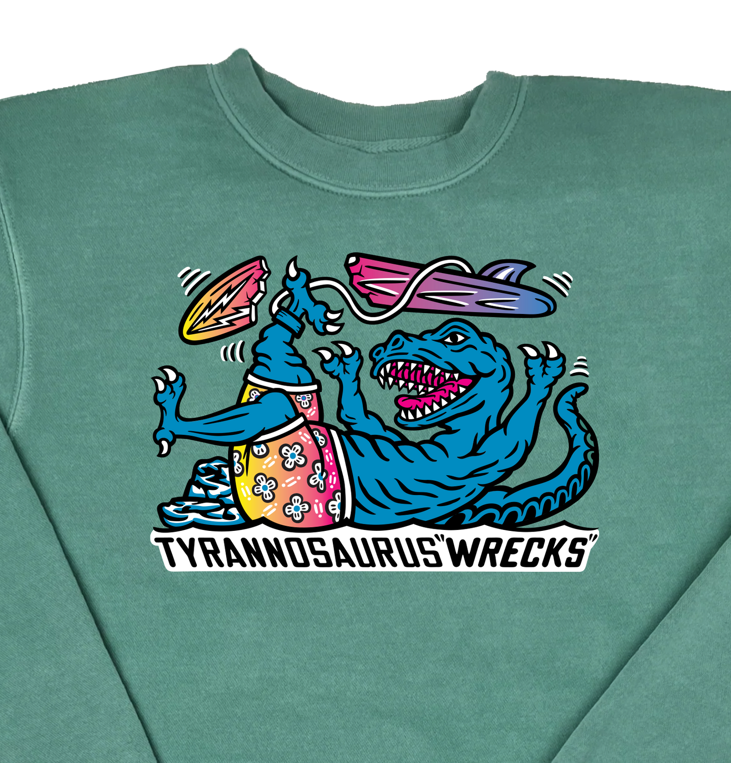 Surfing Tyrannosaurus Wrecks “Pigment Dyed” Crewneck Sweatshirt