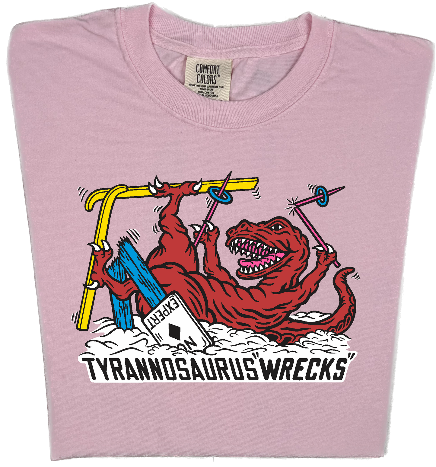Skiing Tyrannosaurus Wrecks "garment dyed" t rex dino T-shirt