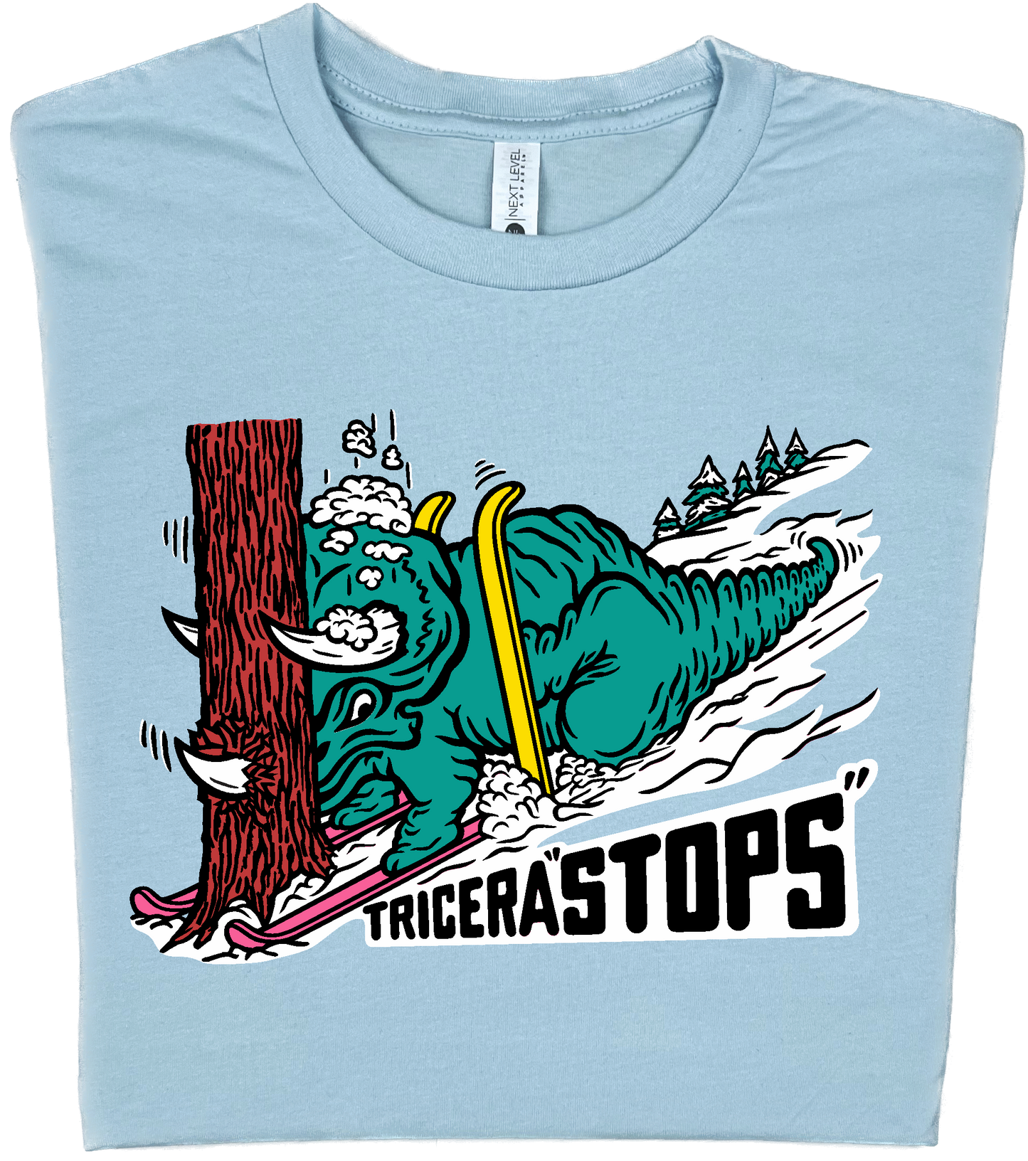 Skiing Tricera"STOPS" Triceratops Dinosaur T-Shirt
