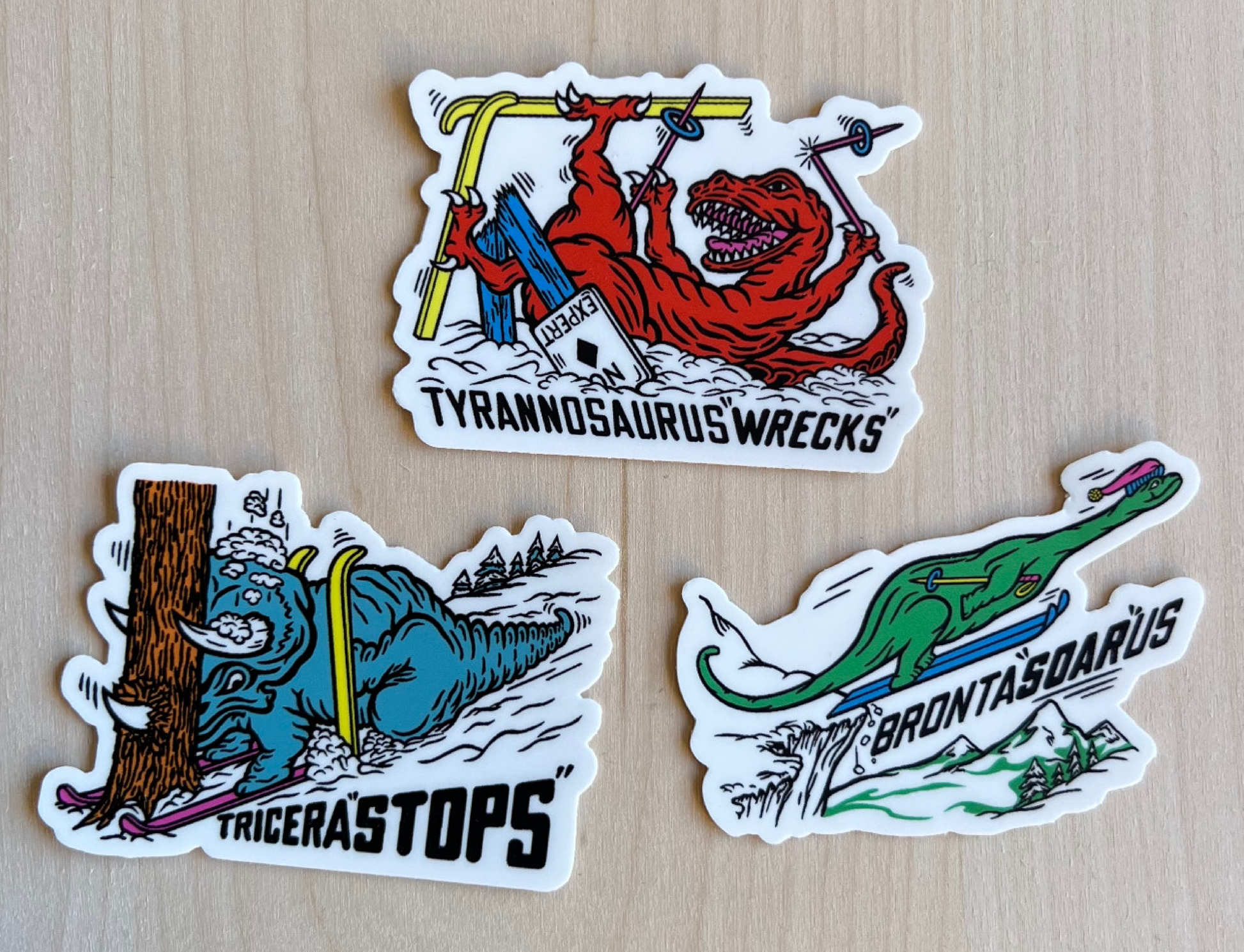 Skiing Dinosaur Pun Sticker 3 Pack - LAZY BUTT CLUB