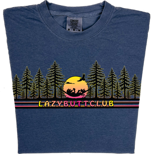 Lazy Butt Club Sunset Pine Trees T Shirt - LAZY BUTT CLUB