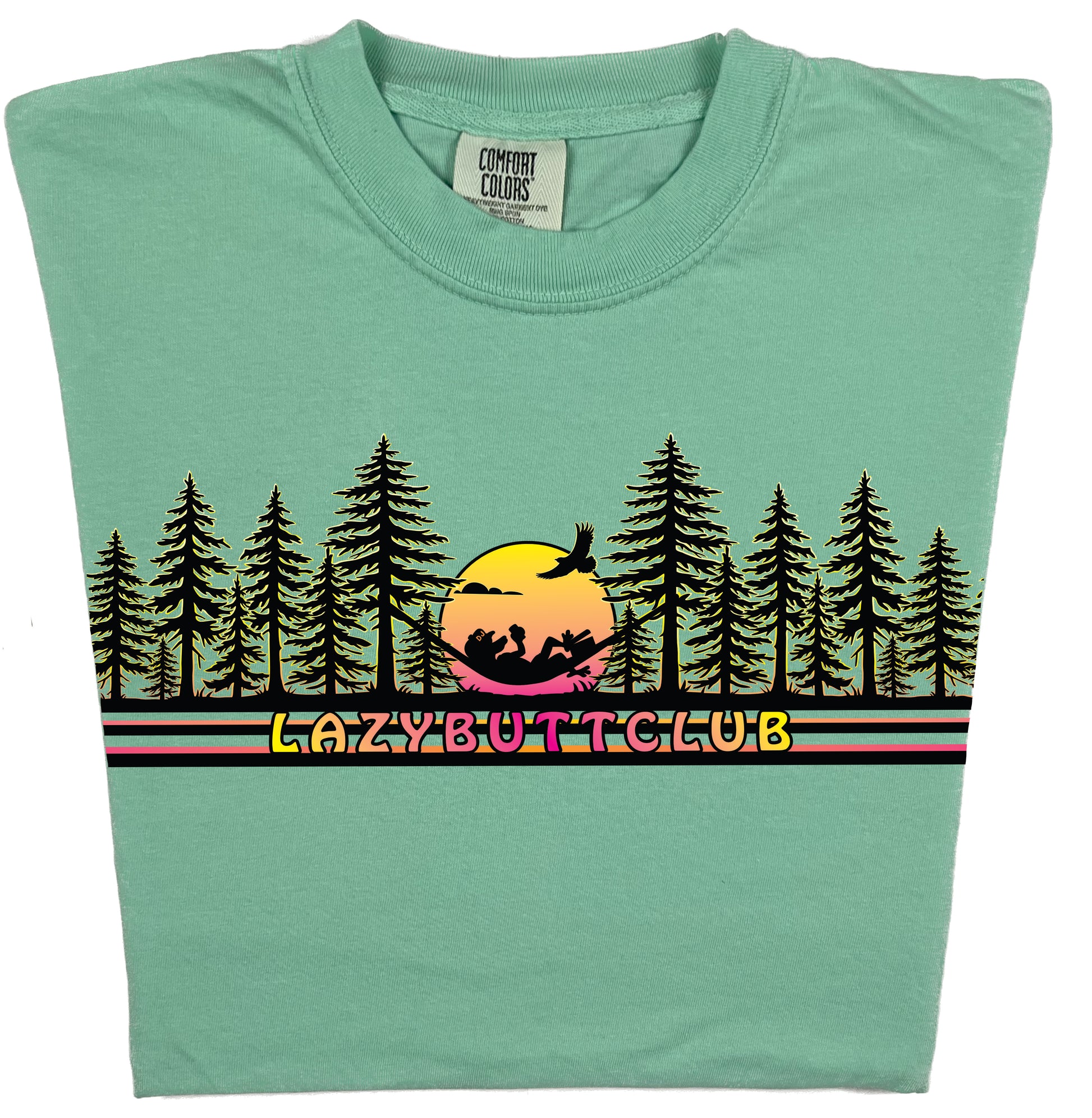 Lazy Butt Club Sunset Pine Trees T Shirt - LAZY BUTT CLUB
