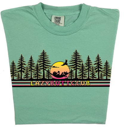 Lazy Butt Club Sunset Pine Trees T Shirt - LAZY BUTT CLUB