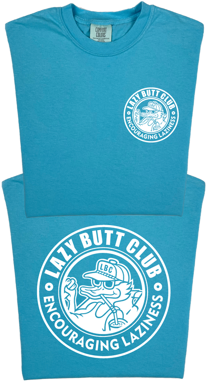 Lazy Butt Club Circle Design "garment dyed" T-shirt (Front & Back Print)