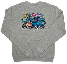 Load image into Gallery viewer, Surfing Tyrannosaurus  Wrecks  Dinosaur  T-Rex Dino Surf   Crewneck Sweatshirt