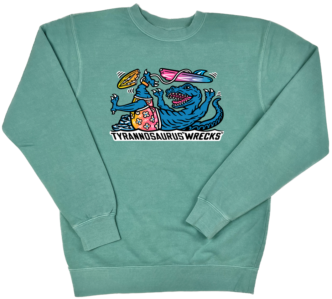 Surfing Tyrannosaurus Wrecks “Pigment Dyed” Crewneck Sweatshirt