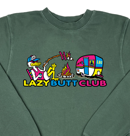 Lazy Butt Club Camper “Pigment Dyed” Crewneck Camping Sweatshirt