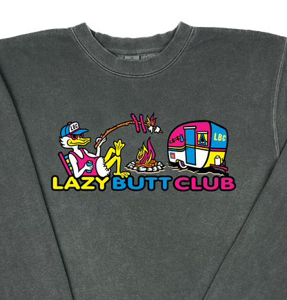 Lazy Butt Club Camper “Pigment Dyed” Crewneck Camping Sweatshirt