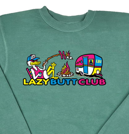 Lazy Butt Club Camper “Pigment Dyed” Crewneck Camping Sweatshirt