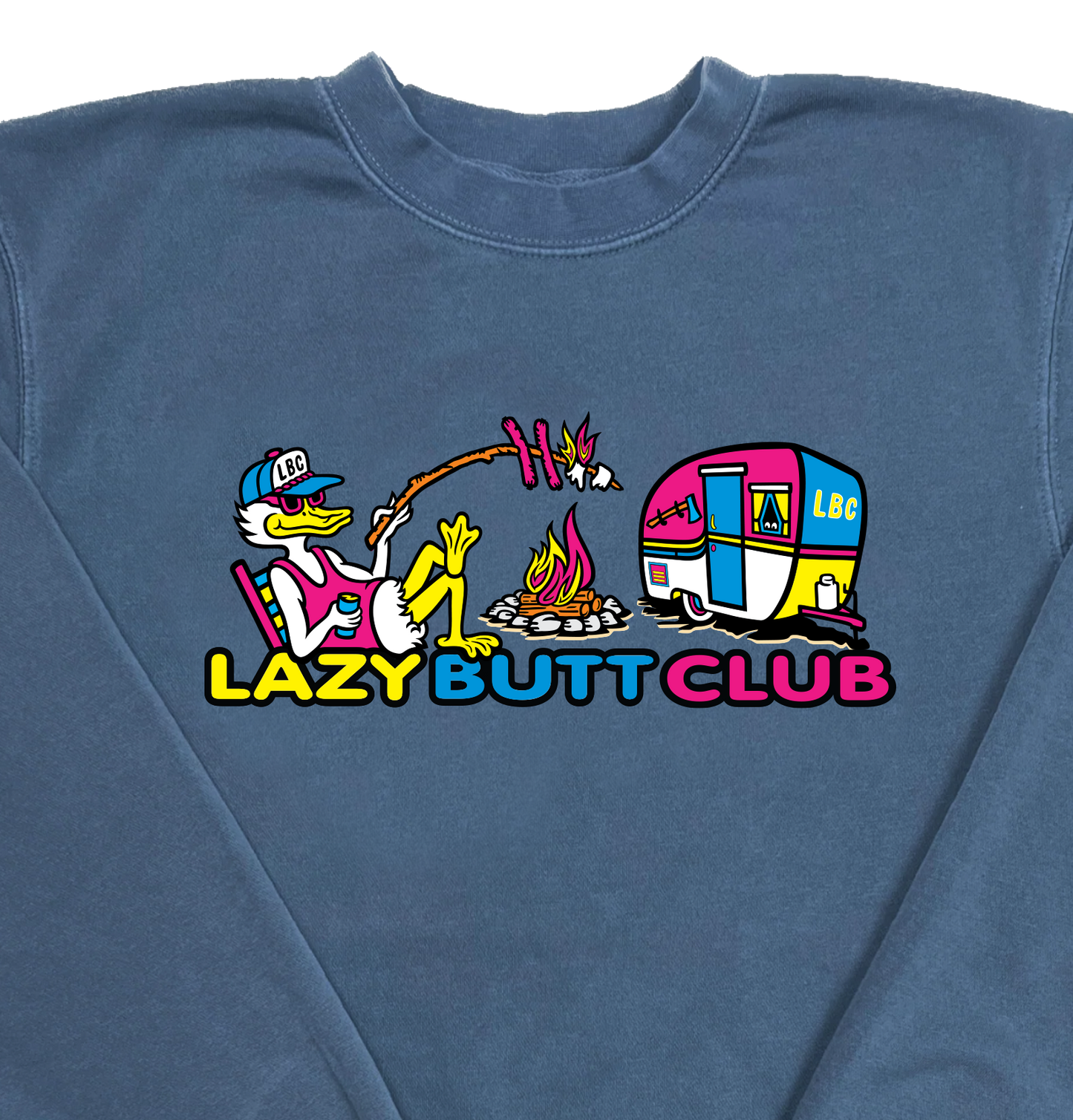 Lazy Butt Club Camper “Pigment Dyed” Crewneck Camping Sweatshirt