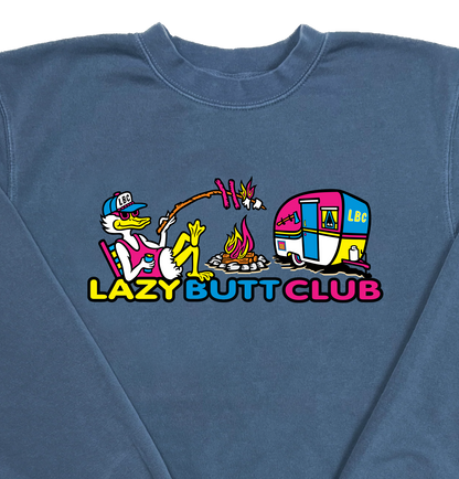 Lazy Butt Club Camper “Pigment Dyed” Crewneck Camping Sweatshirt