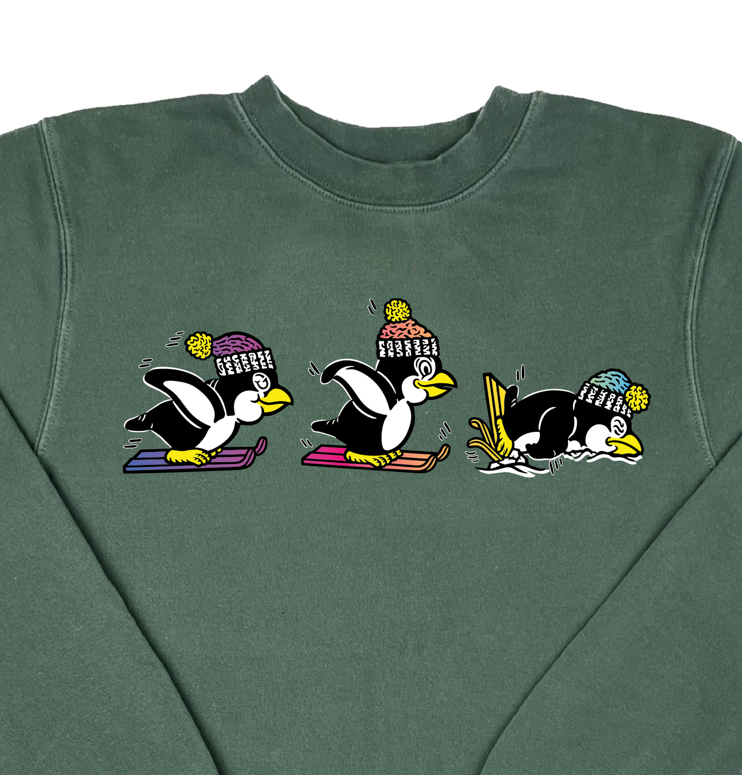 Penguins Snowboarding  “Pigment Dyed” Crewneck Sweatshirt