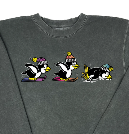 Penguins Snowboarding  “Pigment Dyed” Crewneck Sweatshirt