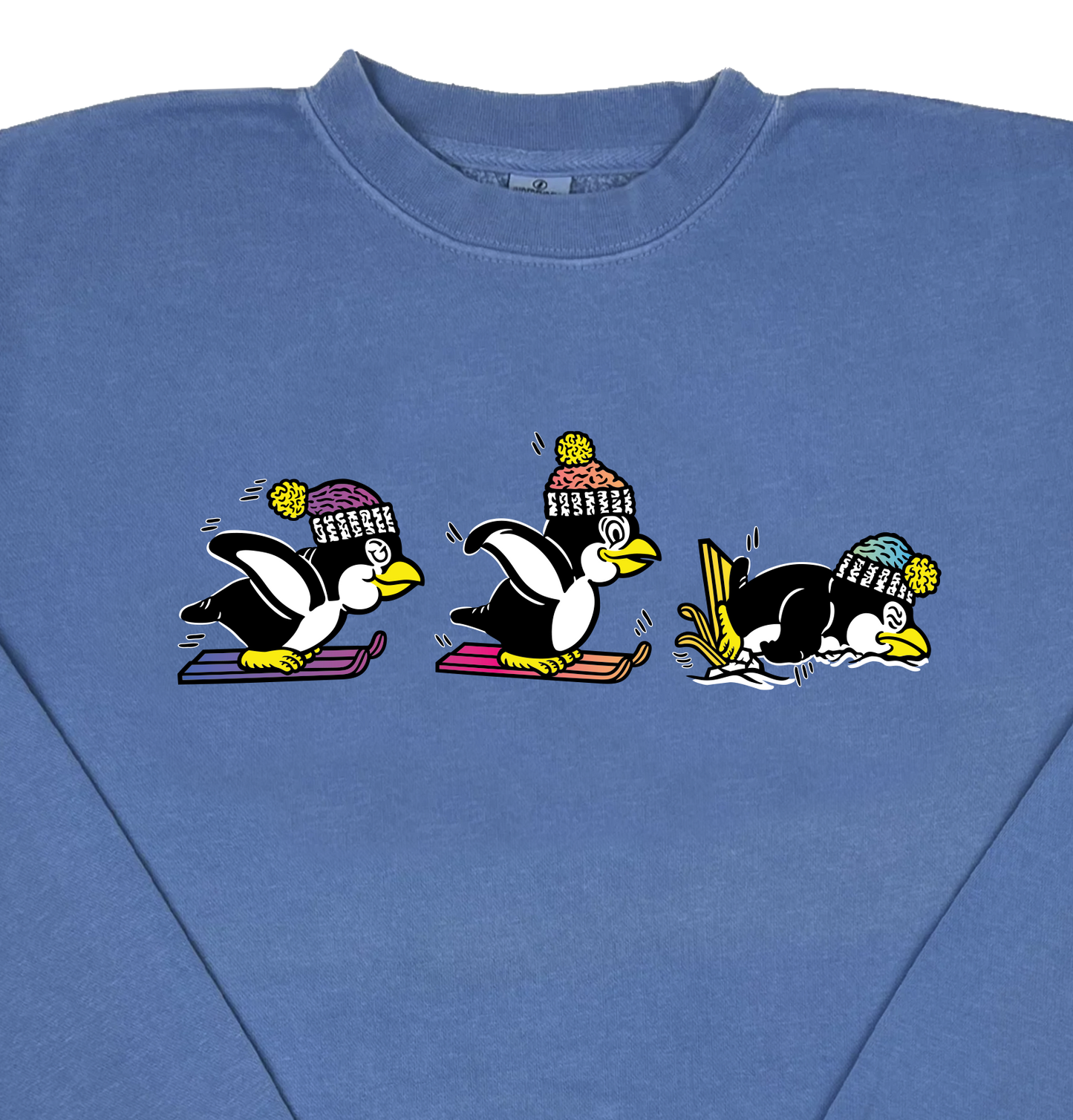 Penguins Snowboarding  “Pigment Dyed” Crewneck Sweatshirt