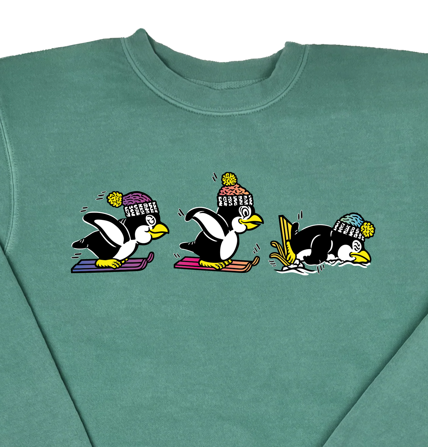 Penguins Snowboarding  “Pigment Dyed” Crewneck Sweatshirt