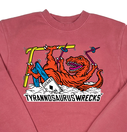 Skiing Tyrannosaurus Wrecks “Pigment Dyed” Crewneck Sweatshirt