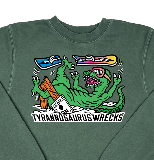 Snowboarding Tyrannosaurus Wrecks “Pigment Dyed” Crewneck Sweatshirt