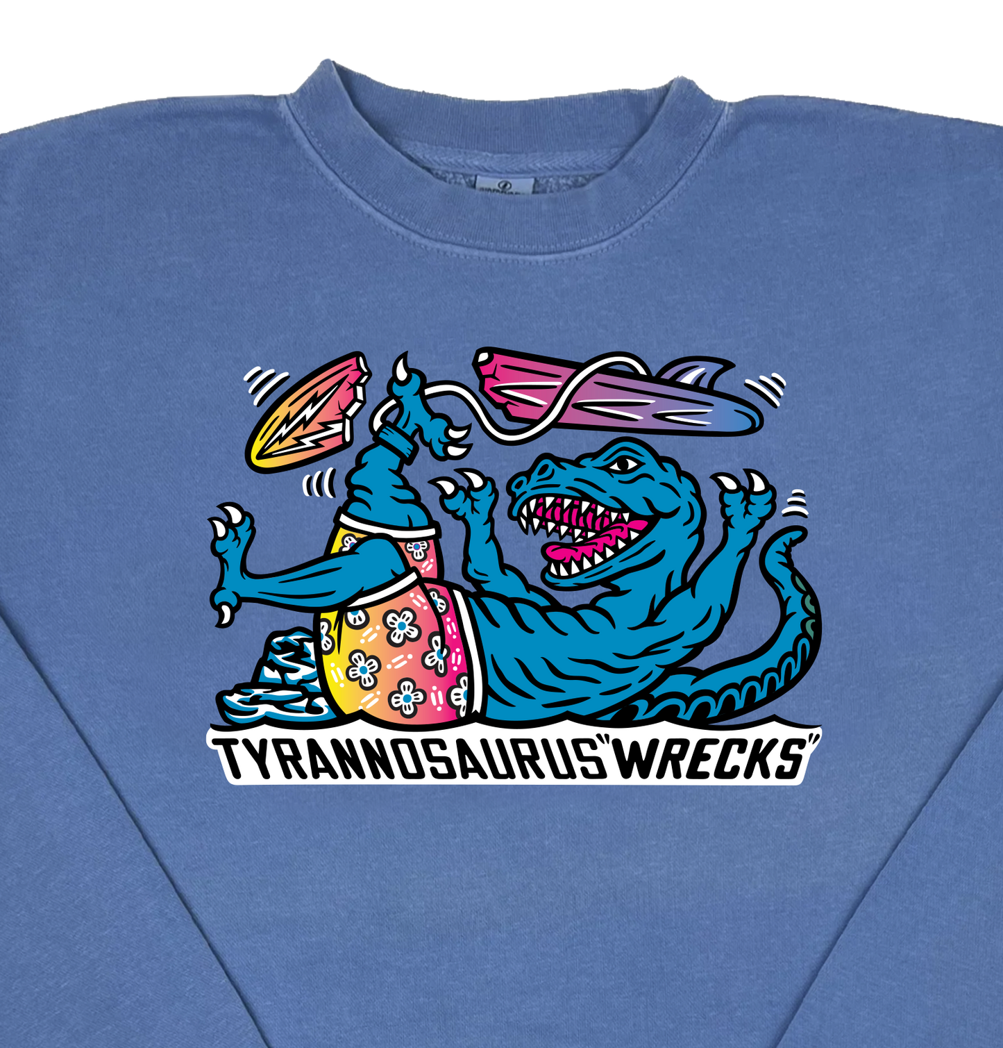 Surfing Tyrannosaurus Wrecks “Pigment Dyed” Crewneck Sweatshirt