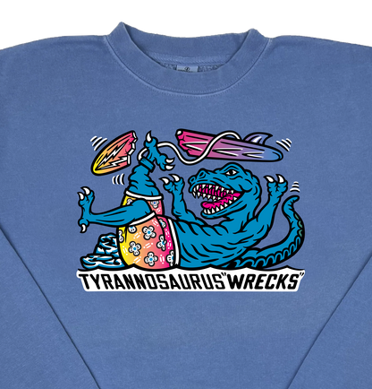 Surfing Tyrannosaurus Wrecks “Pigment Dyed” Crewneck Sweatshirt