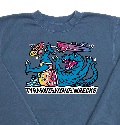 Surfing Tyrannosaurus Wrecks “Pigment Dyed” Crewneck Sweatshirt