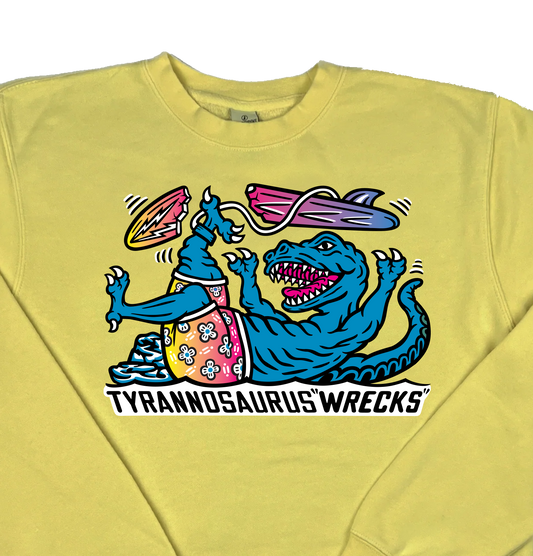 Surfing Tyrannosaurus Wrecks “Pigment Dyed” Crewneck Sweatshirt