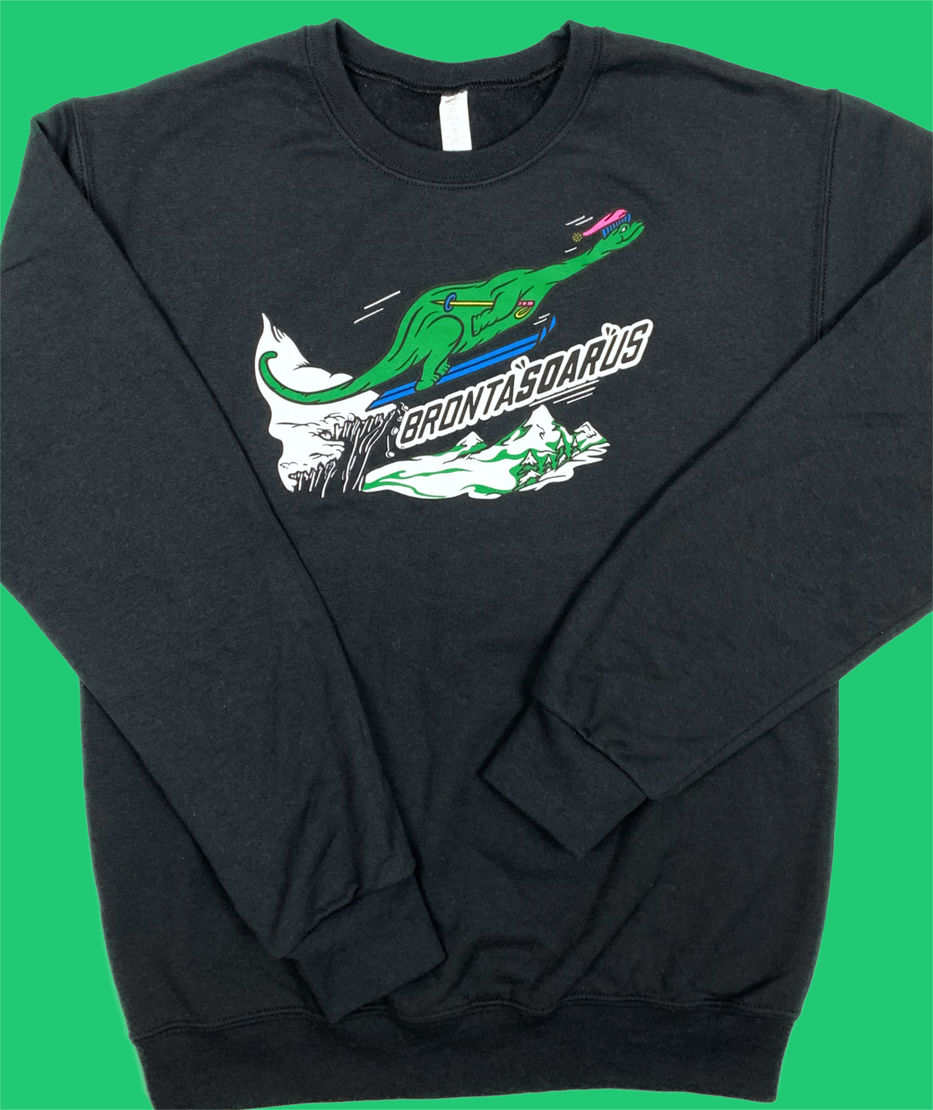Skiing BrontaSOARus Dinosaur Brontosaurus Dino Crewneck sweatshirt – LAZY  BUTT CLUB