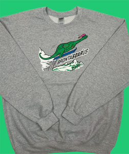 Skiing Bronta"SOAR"us Dinosaur Brontosaurus Dino Crewneck sweatshirt