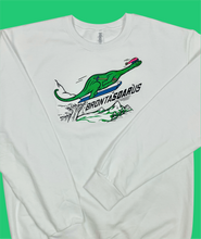 Load image into Gallery viewer, Skiing Bronta&quot;SOAR&quot;us Dinosaur Brontosaurus Dino Crewneck sweatshirt