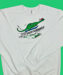 Skiing Bronta"SOAR"us Dinosaur Brontosaurus Dino Crewneck sweatshirt