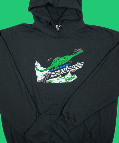 Skiing Bronta"SOAR"us Brontosaurus Dino sweatshirt Dinosaur  Hoodie