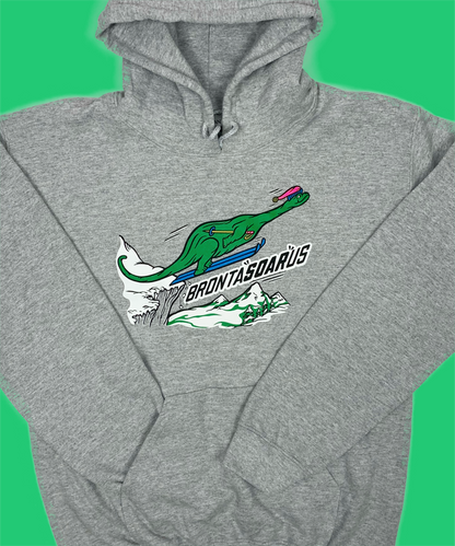 Skiing Bronta"SOAR"us Brontosaurus Dino sweatshirt Dinosaur  Hoodie