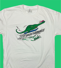 Load image into Gallery viewer, Skiing Bronta&quot;SOAR&quot;us Brontosaurus Dino T-shirt