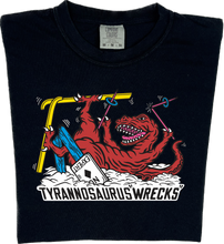 Load image into Gallery viewer, Skiing Tyrannosaurus Wrecks &quot;garment dyed&quot; t rex dino T-shirt