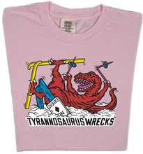 Load image into Gallery viewer, Skiing Tyrannosaurus Wrecks &quot;garment dyed&quot; t rex dino T-shirt