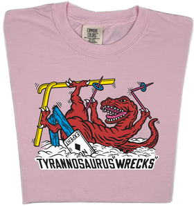 Skiing Tyrannosaurus Wrecks "garment dyed" t rex dino T-shirt