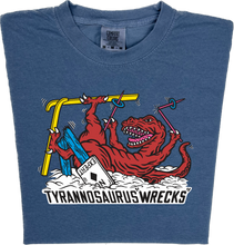 Load image into Gallery viewer, Skiing Tyrannosaurus Wrecks &quot;garment dyed&quot; t rex dino T-shirt