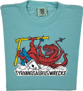 Skiing Tyrannosaurus Wrecks "garment dyed" t rex dino T-shirt